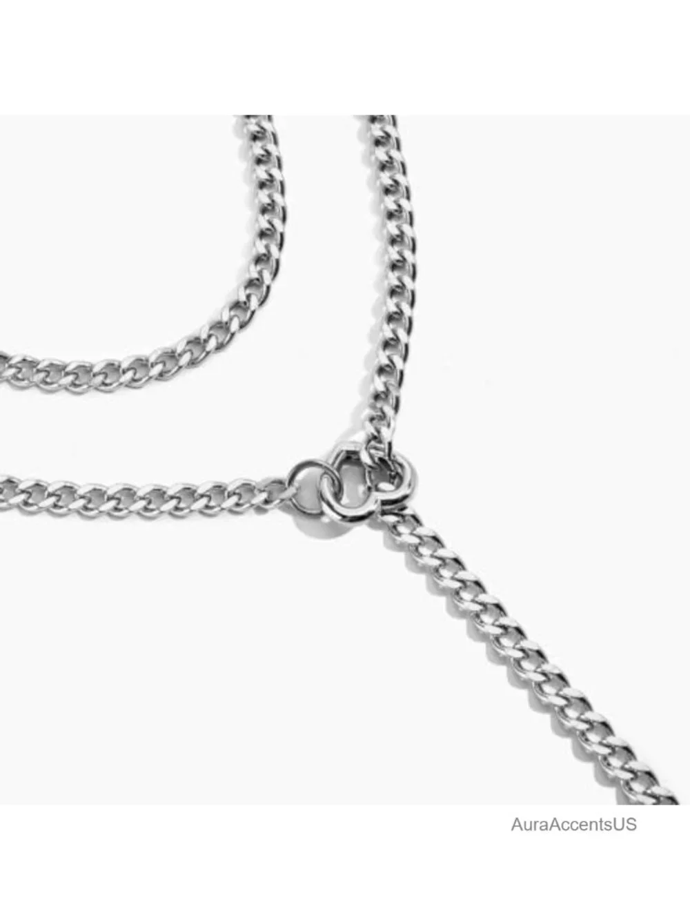 Women's Layered Y Chain Necklace with Heart & Crystal Pendant, Long Layering